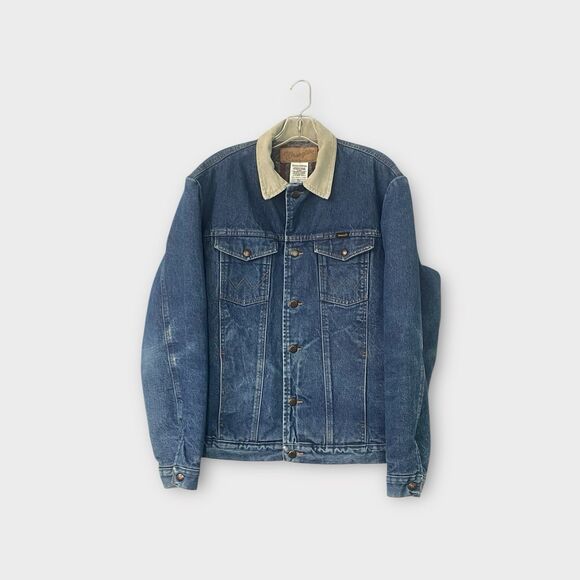 Vintage Wrangler Denim Jacket 42L Blanket Lined Corduroy Collar Western Cowboy - Picture 1 of 16